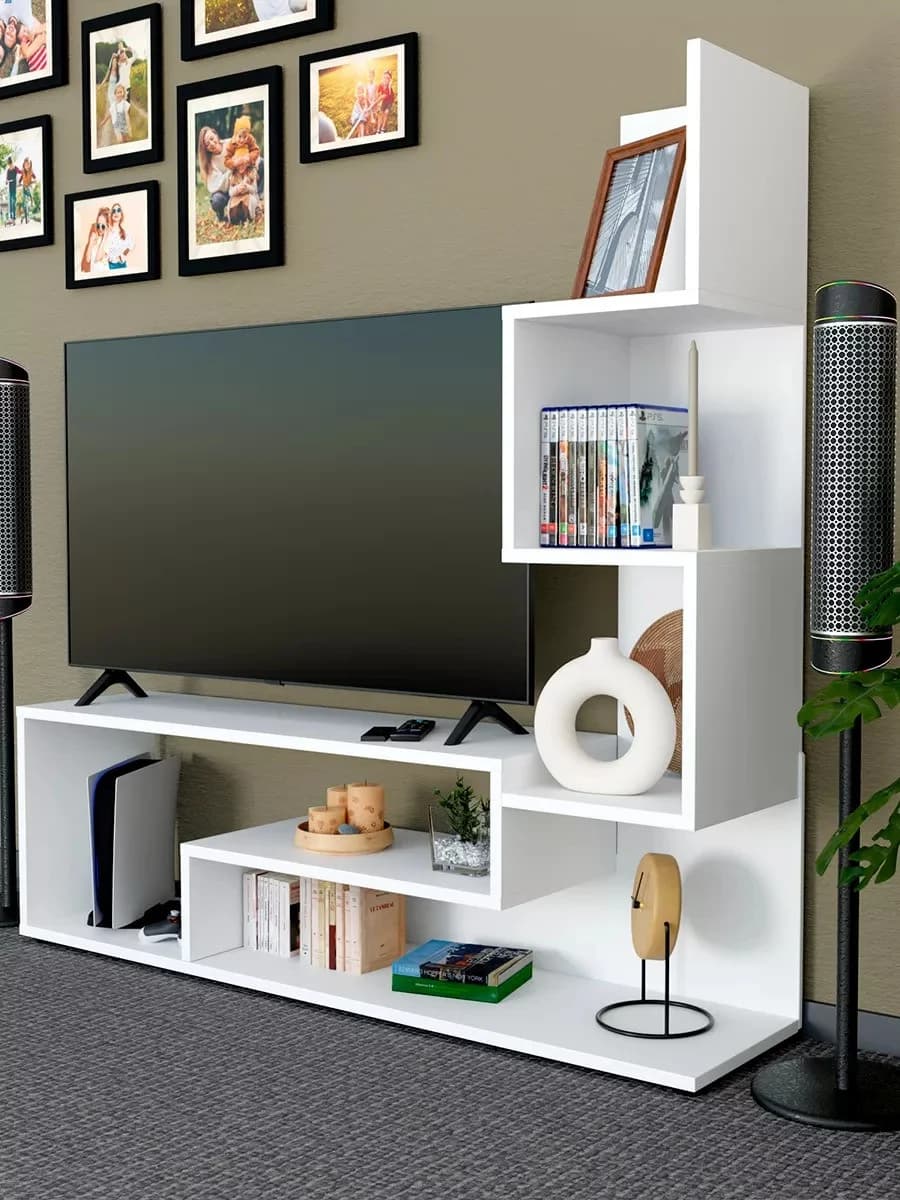 Tv üçün tumba Yagmur, ağ, laminat, 109.1x110.1x25.1 sm