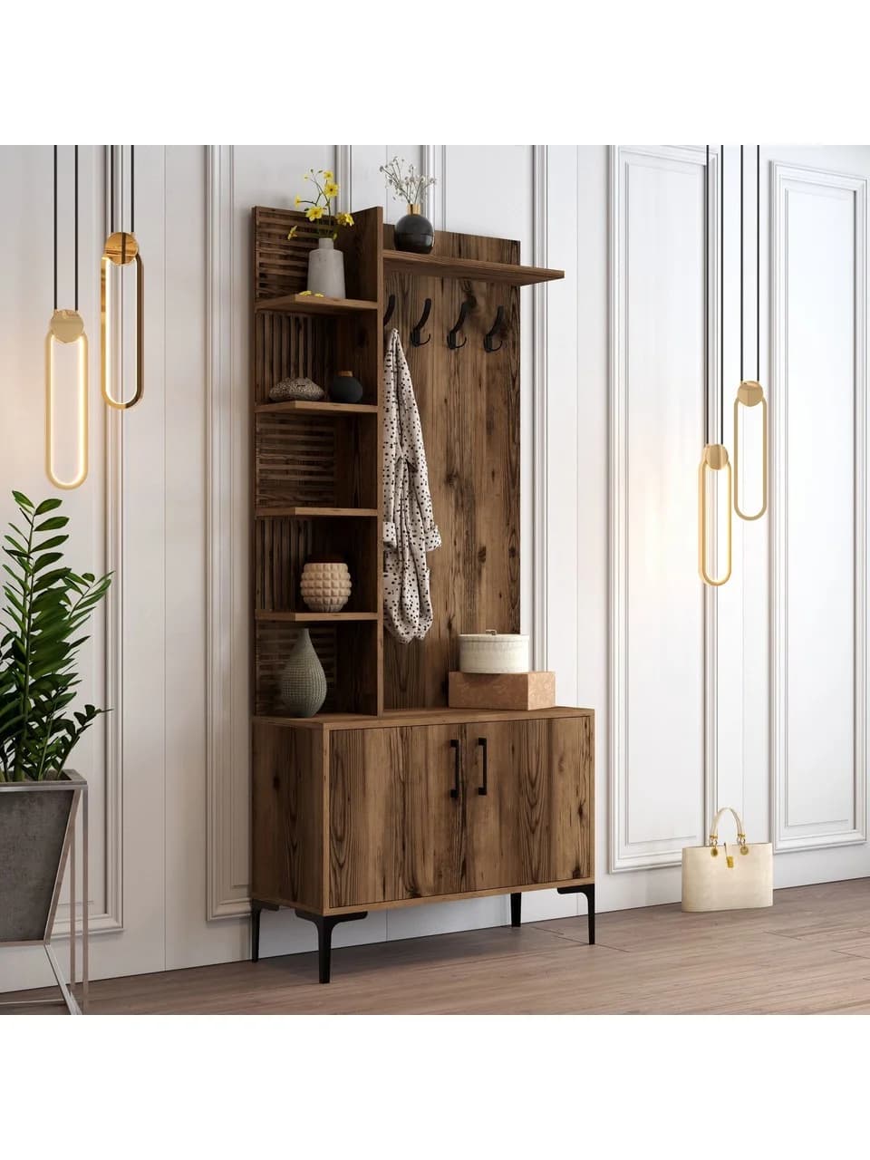 Dəhliz şkafı Elegant Wood ZARR2047, laminat, qəhvəyi, 90x35x200 sm