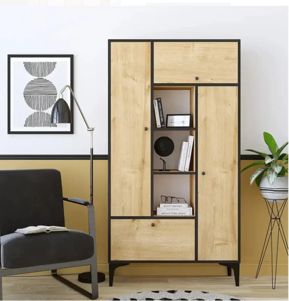 Kitablar üçün şkaf SO0001, laminat, açıq qəhvəyi, 96x32x177 sm