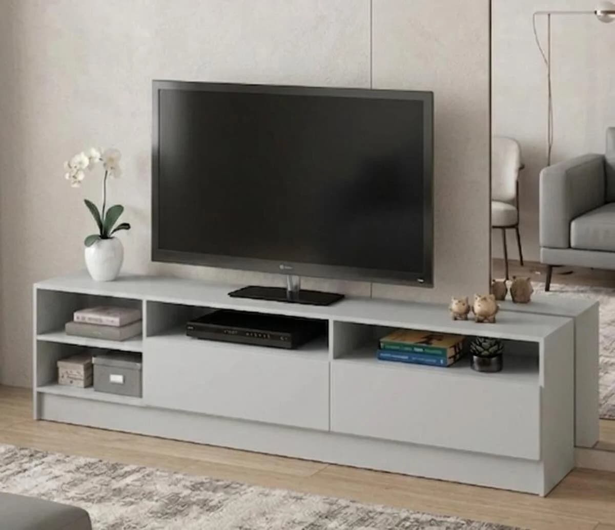 TV üçün tumba MB1, laminat, 160x45x35 sm, boz