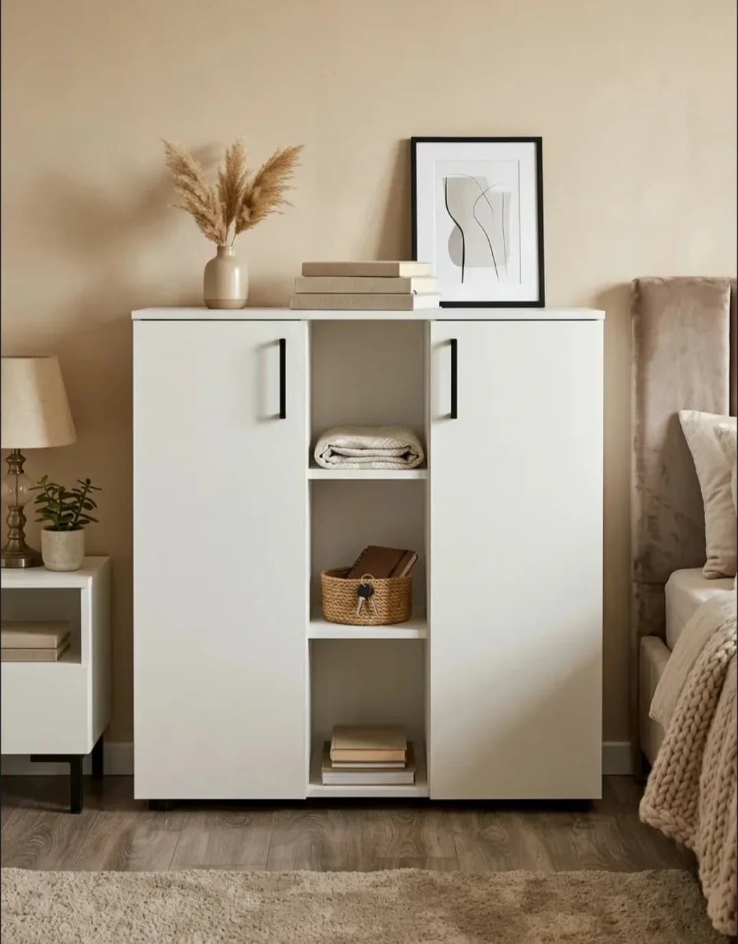 Komod SO049, ağ, laminat, 80х30х82 sm