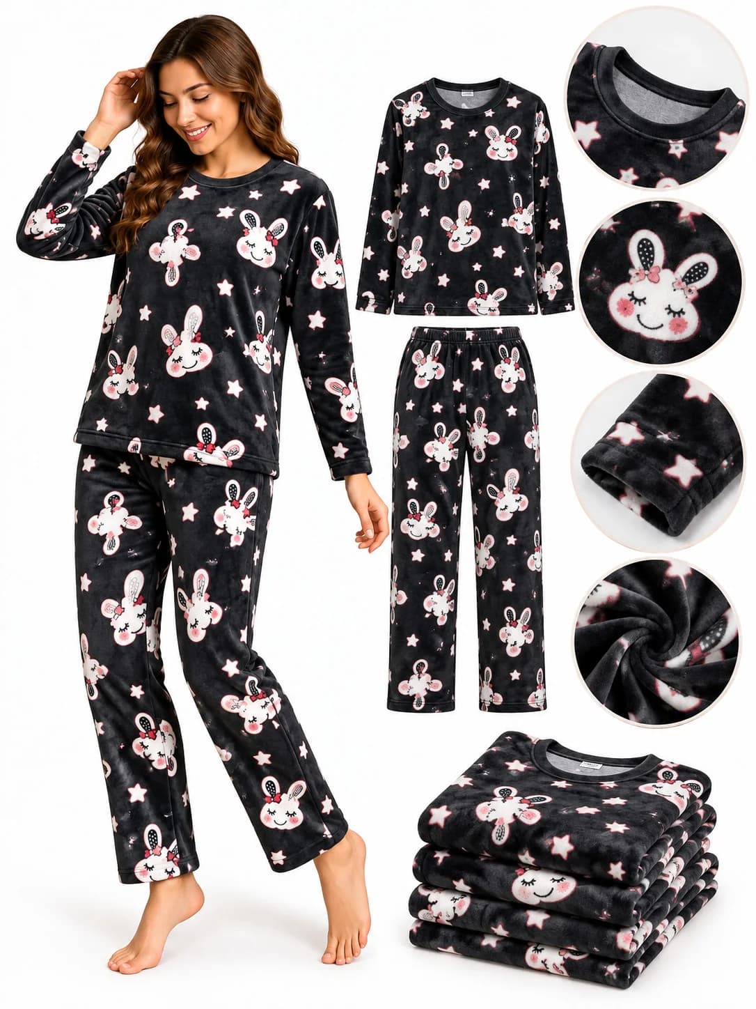 Şalvarlı pijama dəsti, Qara, Velür, ölçü M