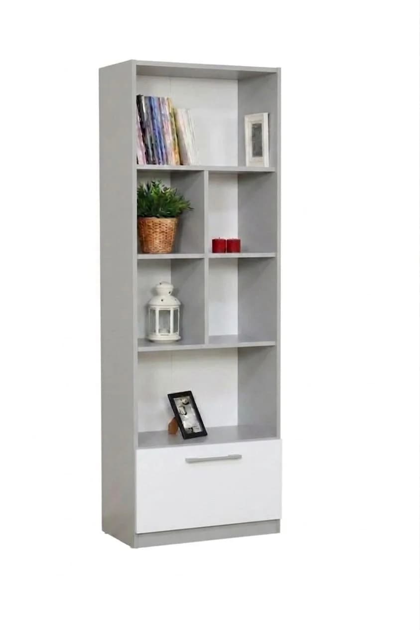 Kitablar üçün şkaf 49243, laminat, boz/ağ, 180x35x70 sm