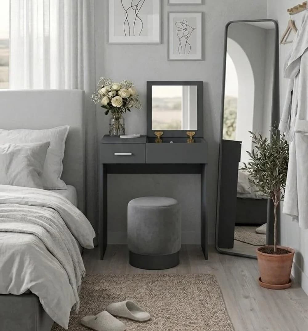 Makiyaj masası güzgülü MB12, laminat, antrasit, 75x90x45 sm