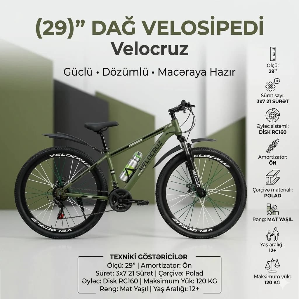 Dağ velosipedi Velocruz, mat yaşıl, 29"