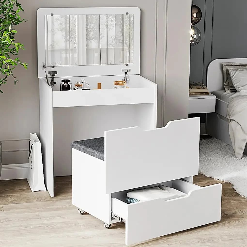 Makiyaj masası 8320, ağ, laminat, 120х47х72 sm