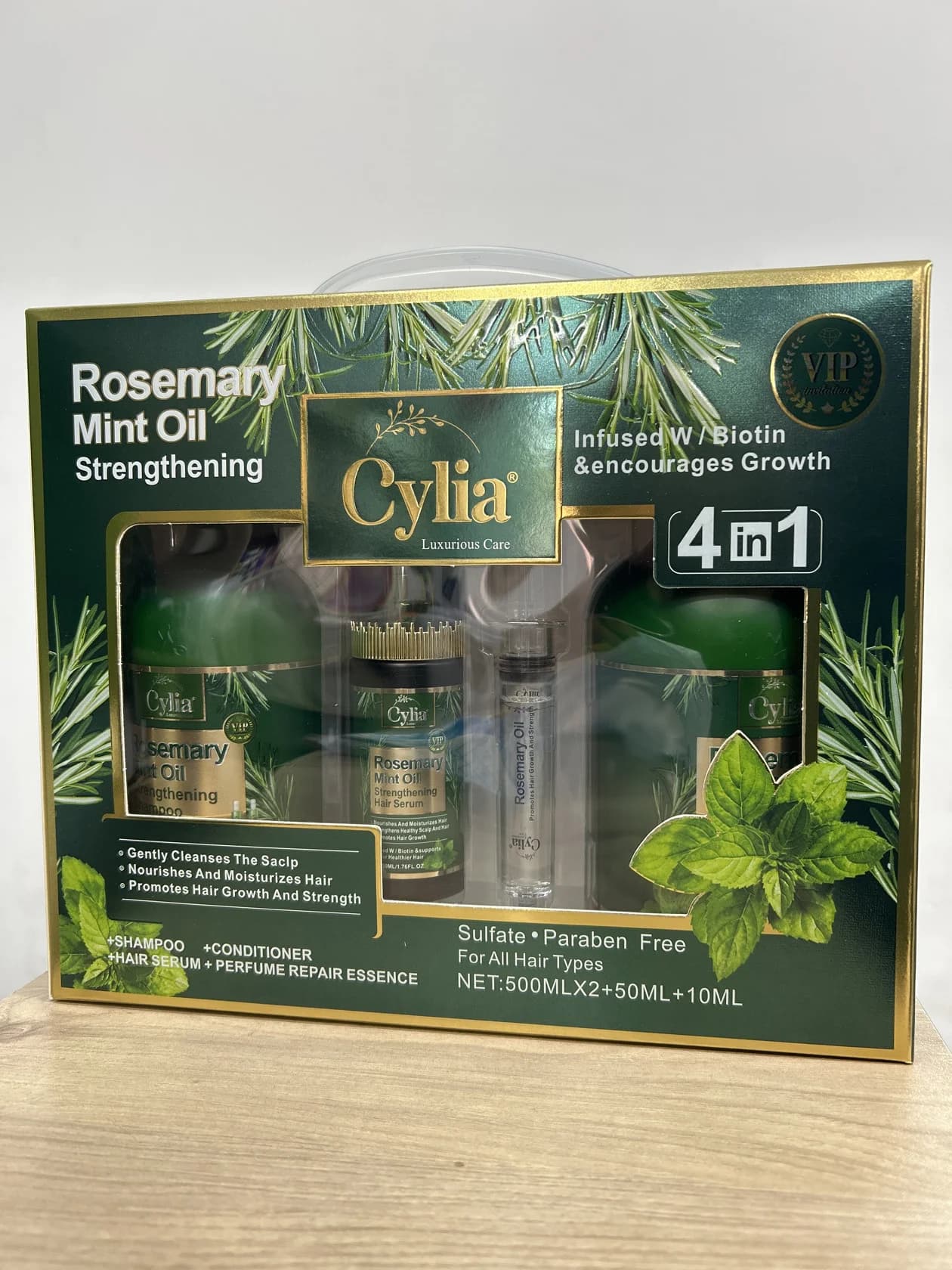 Saç üçün kosmetika dəsti Cylia Rosemary Mint Oil Strengthening 4 in 1 (kondisioner + zərdab + esensiya + şampun) — şəkil 2