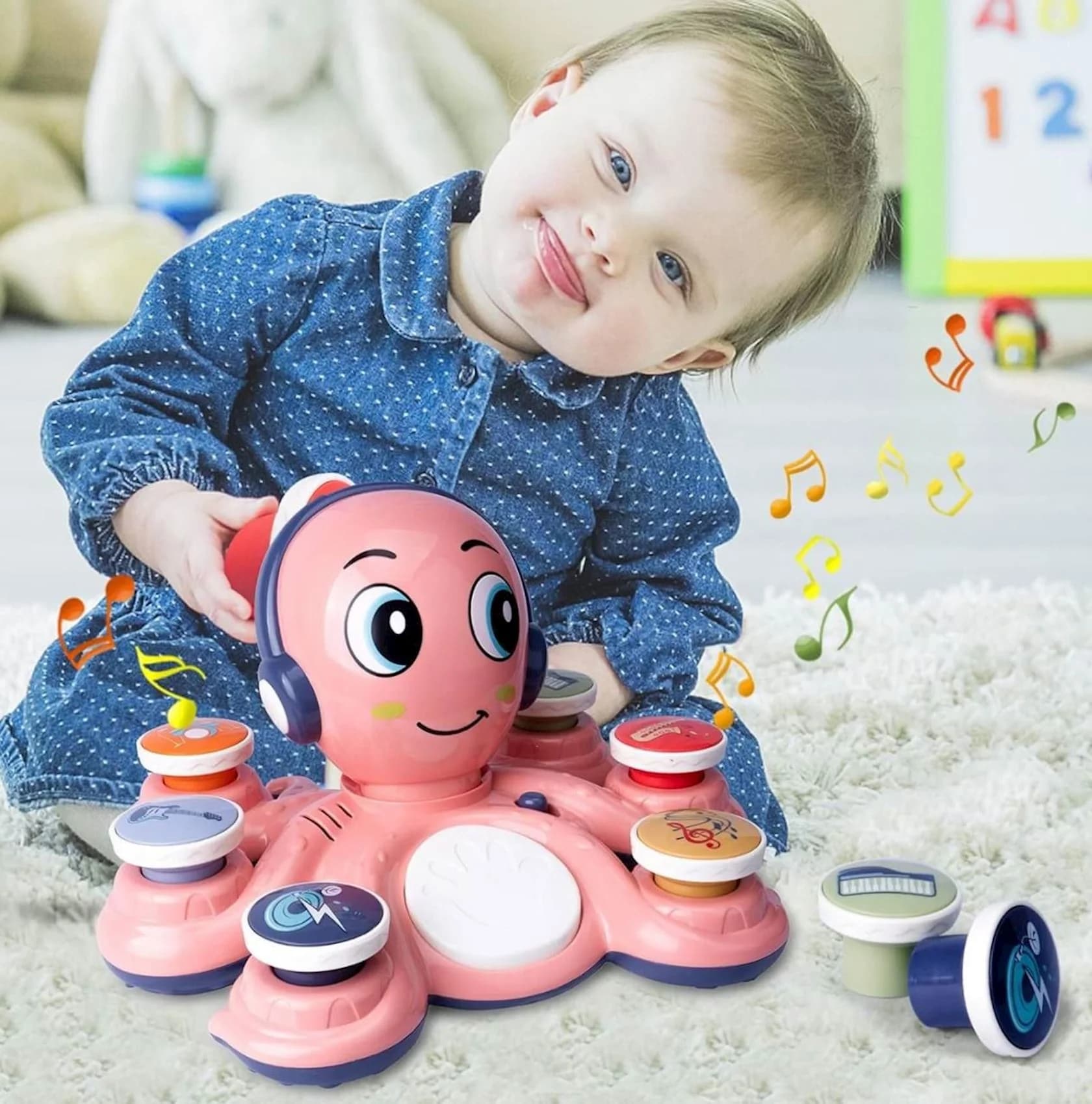 Musiqili oyuncaq Octopus Rocker RJ2873, plastik, 18+ ay — şəkil 3