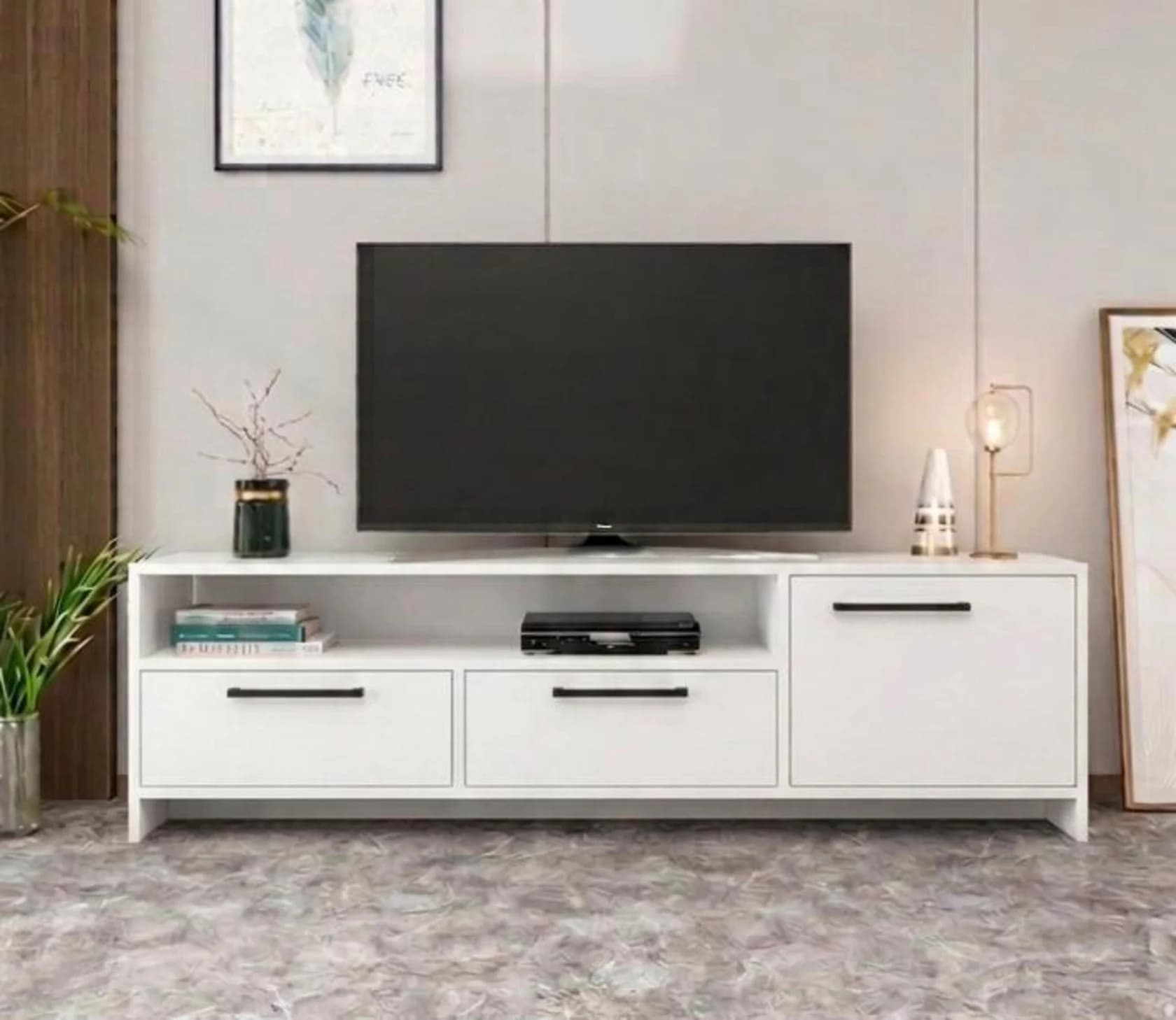 TV üçün tumba MB 9, laminat, ağ, 160 sm