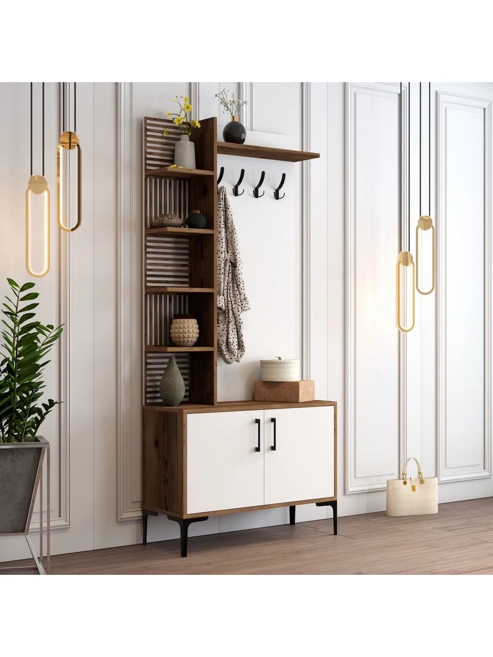 Dəhliz şkafı Elegant Wood ZARR2046, laminat, ağ/qəhvəyi, 90x35x200 sm