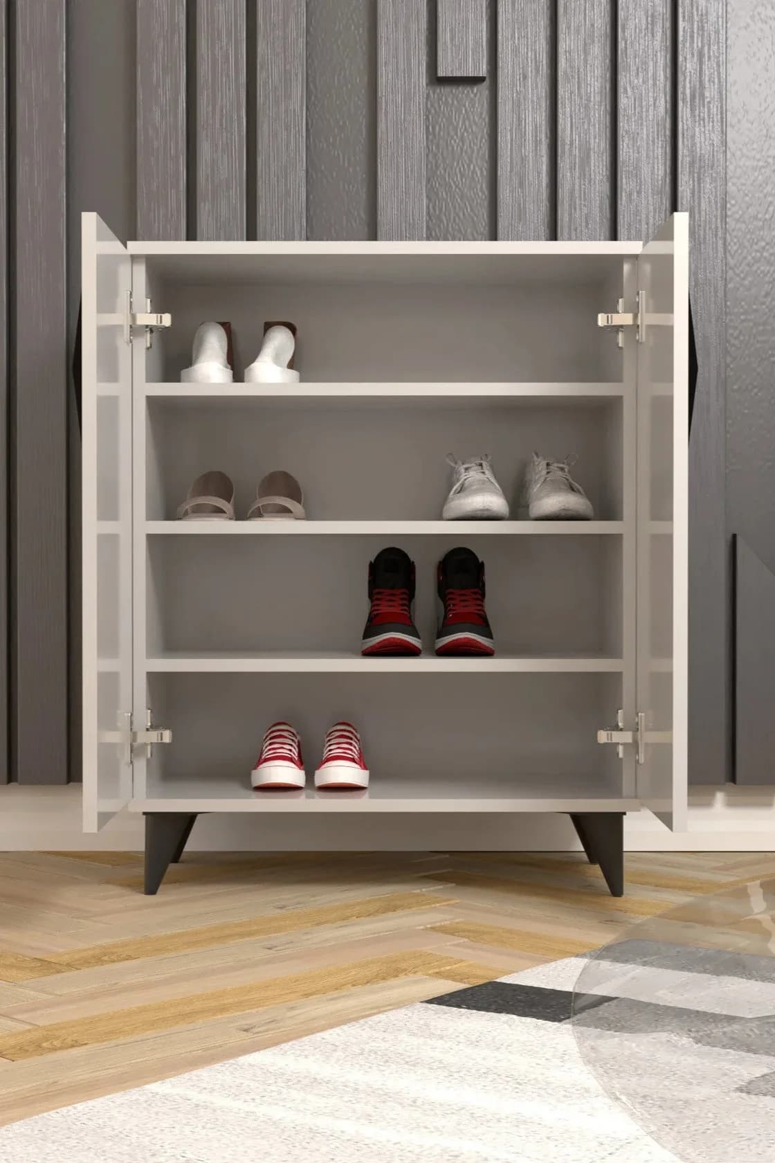 Ayaqqabı üçün tumbа Yagmur, laminat, ağ, 105x35x72 sm — şəkil 2