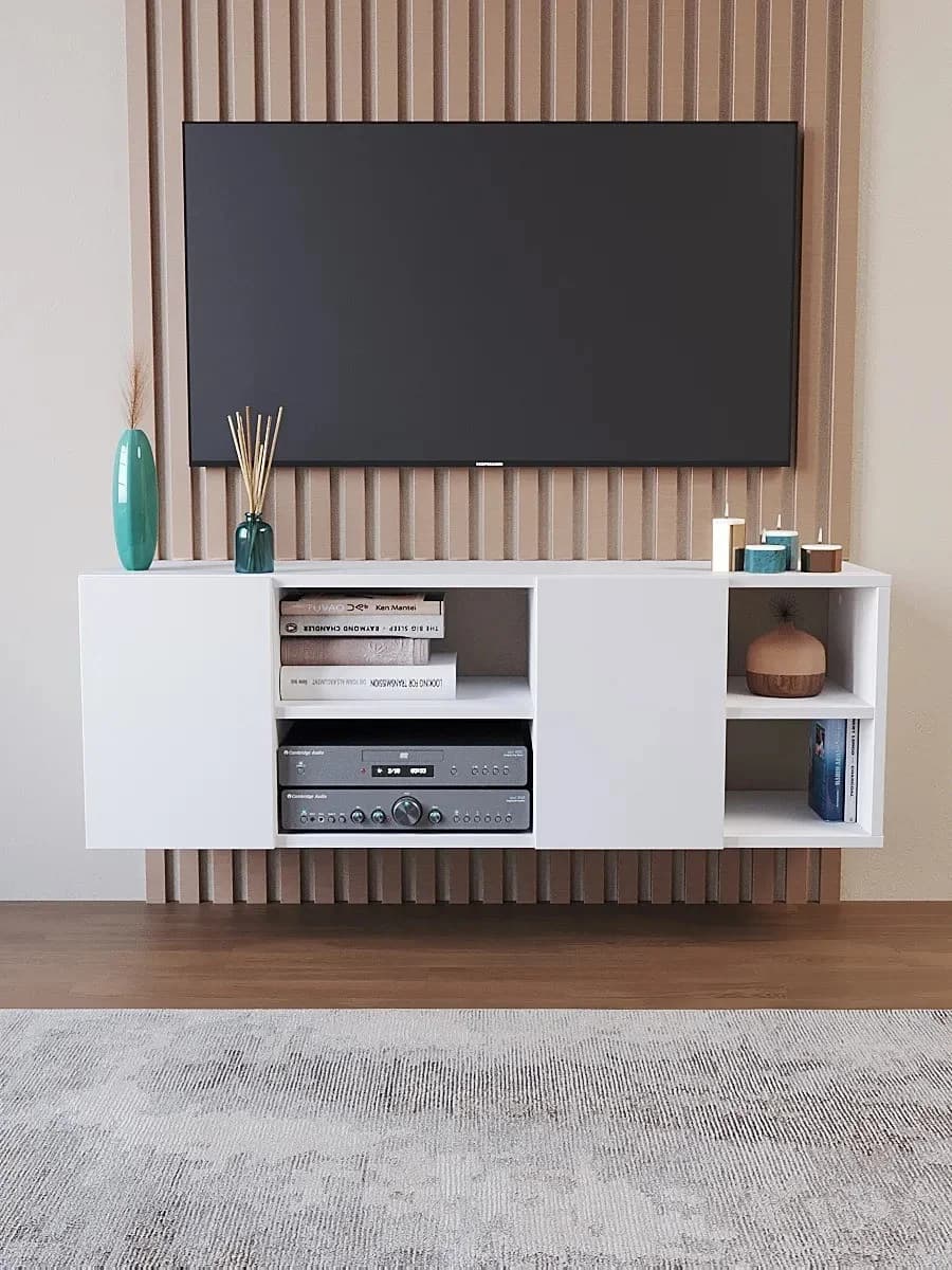 TV üçün tumba Yagmur 43_15456, laminat, ağ, 105x36x30.1 sm — изображение 2