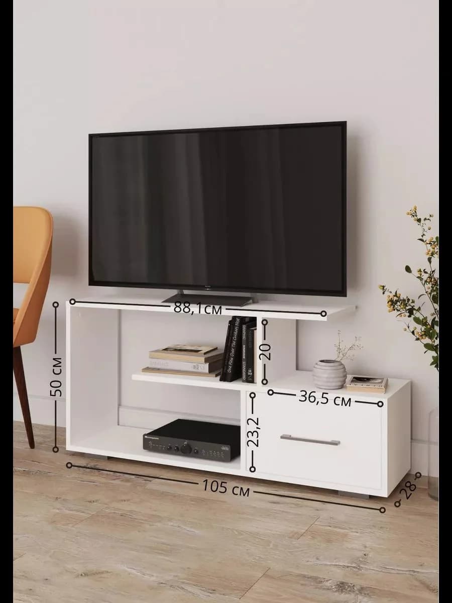 TV üçün tumba Yagmur, laminat, ağ, 105x28x50.1 sm — изображение 4