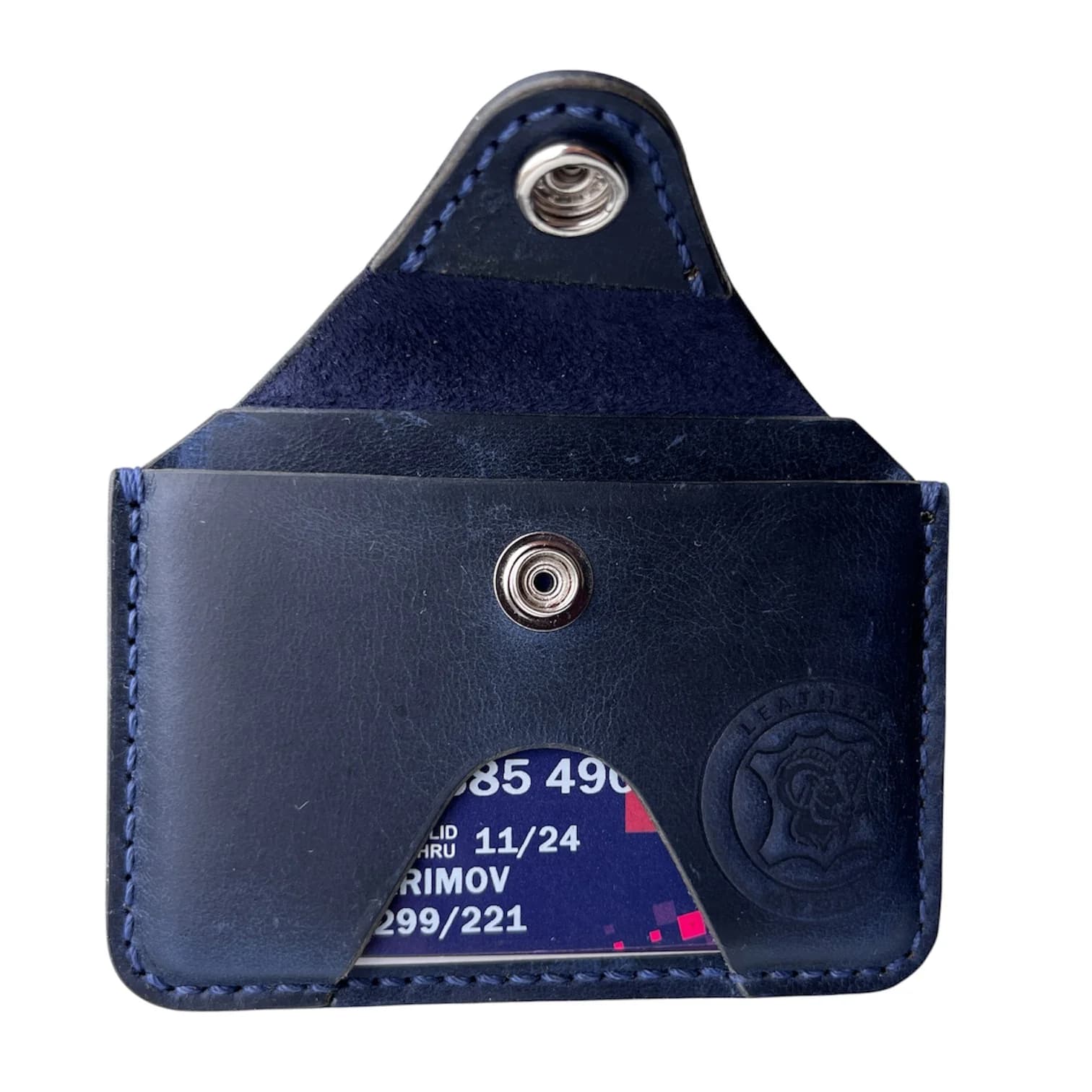 Kredit kart qabı, təbii dəri, 10 x 7.5 sm, göy — şəkil 3