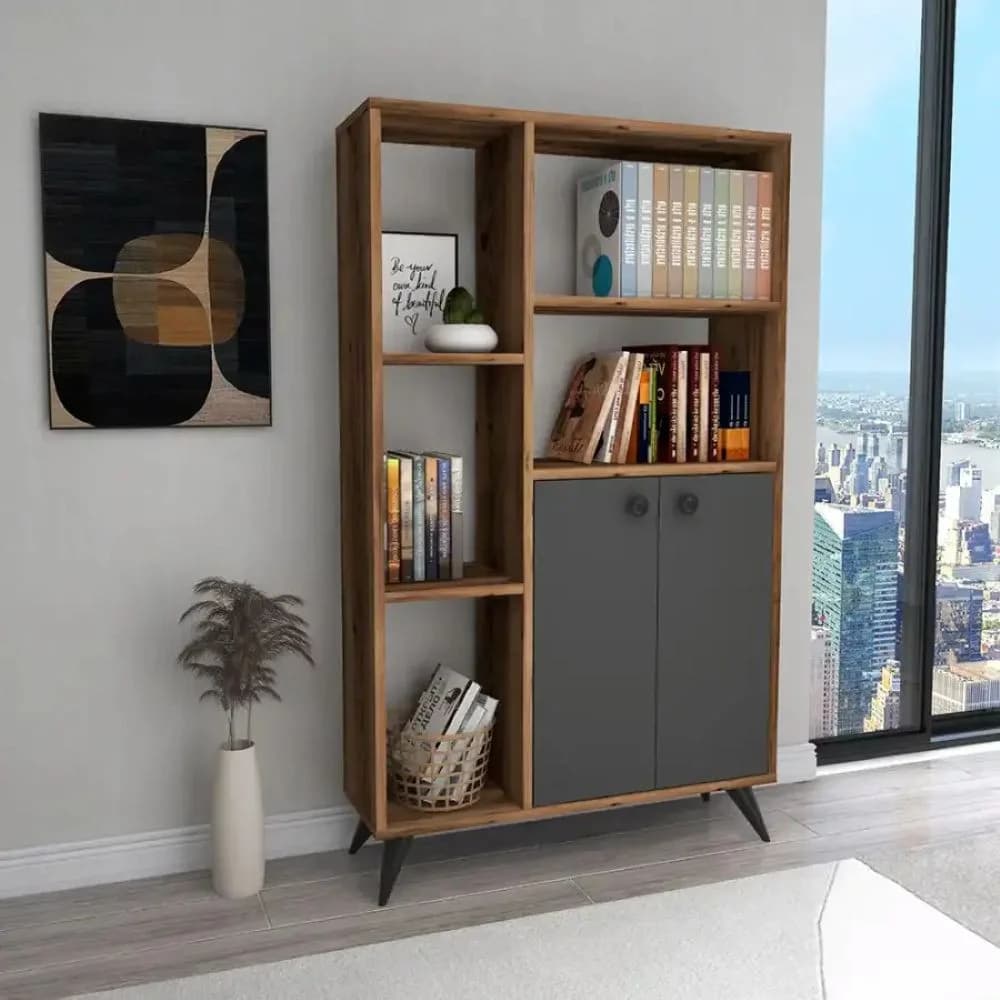 Kitablar üçün şkaf SO013, antrasit/qəhvəyi, laminat, 135.6х80х25 sm