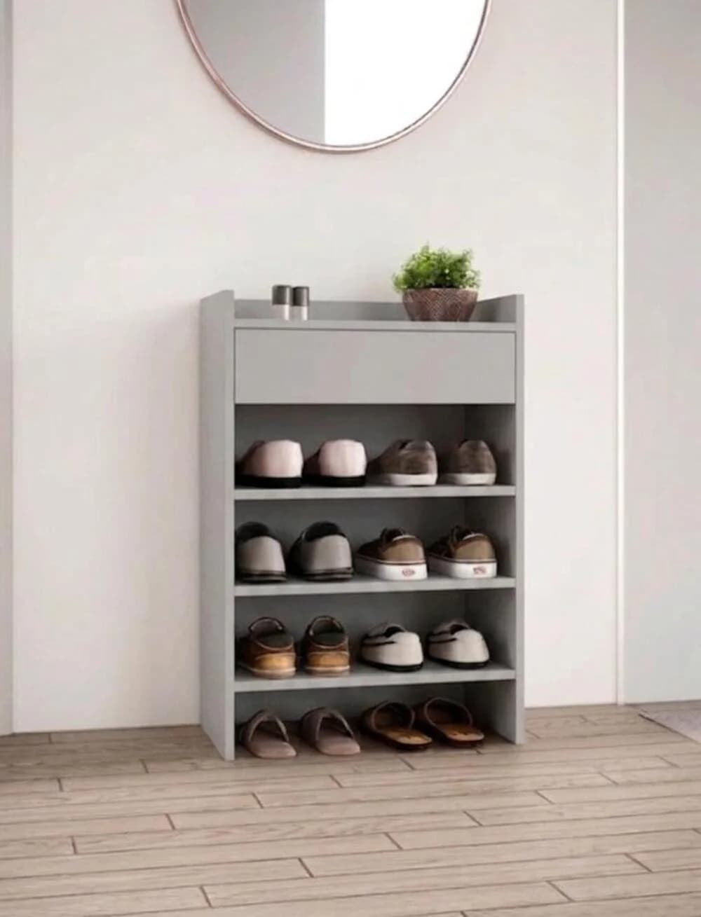 Ayaqqabı tumbası MB4, laminat, boz, 77x52x32 sm
