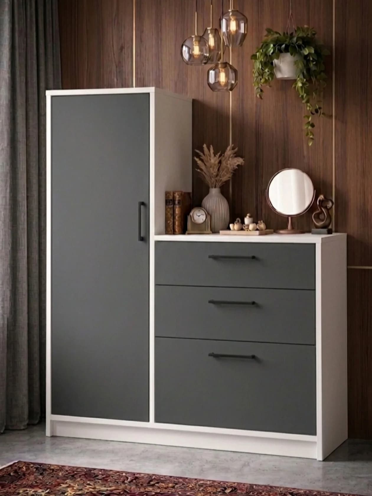 Komod MB 35, laminat, ağ/antrasit, 140x100x40 sm