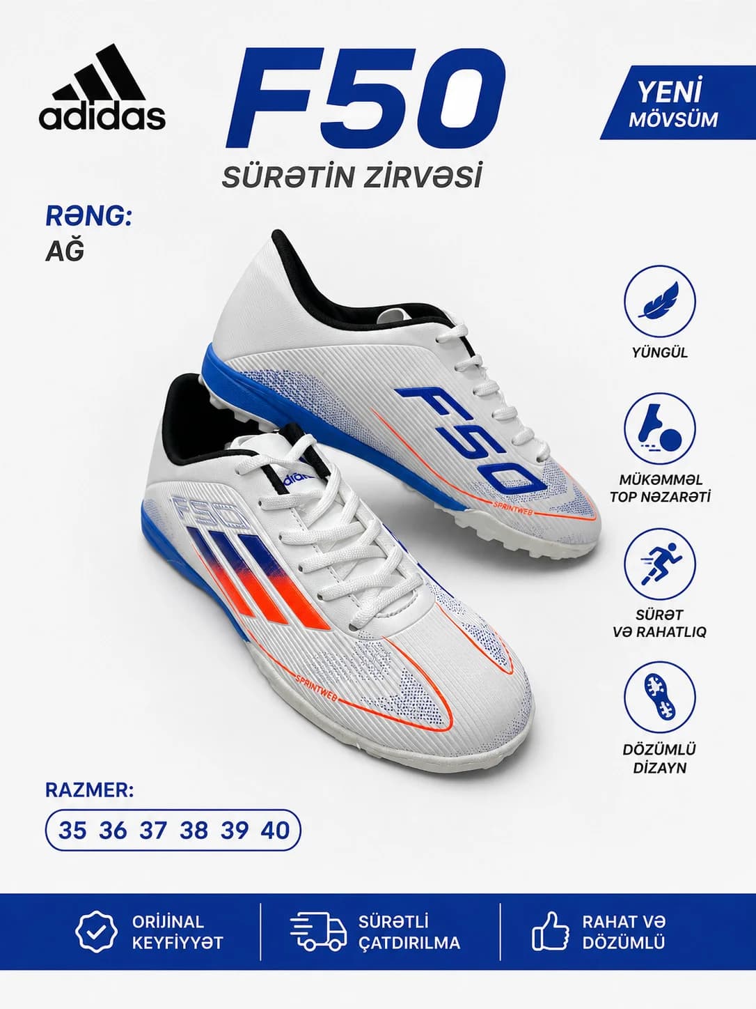 Futbol butsları, ağ, Fiberskin, ölçü 40 — şəkil 3