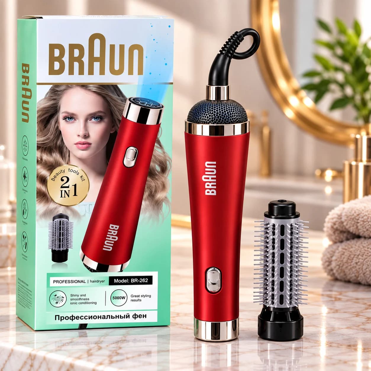 Fen-fırça BR-262, 5000 Vt, Qırmızı, 1 taxma