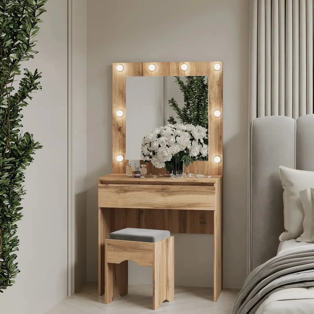 Makiyaj masası 8315, bej, laminat, 150х45х90 sm