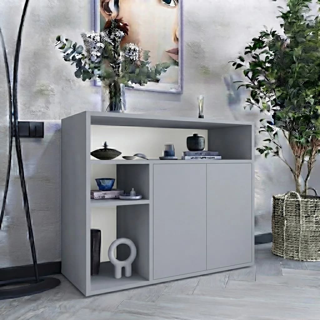 Komod No Brand MB 39, laminat, boz, 140x90x40 sm