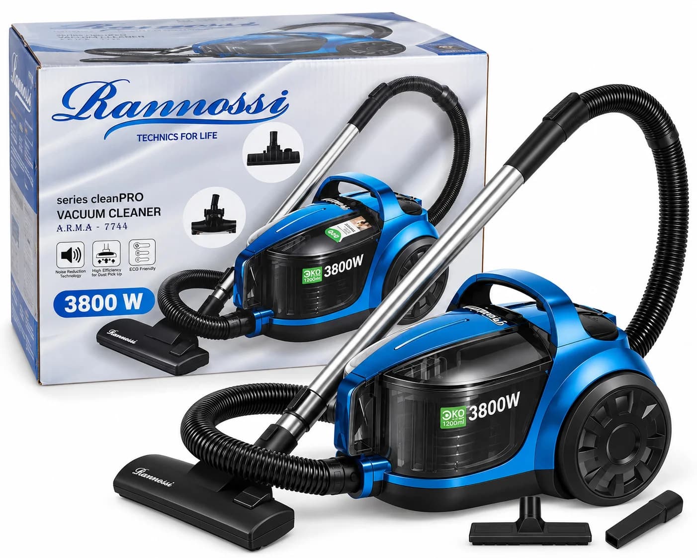 Adi tozsoran Rannossi CleanPRO 7744, 3800 Vt, Quru, Konteyner, 1.2 l