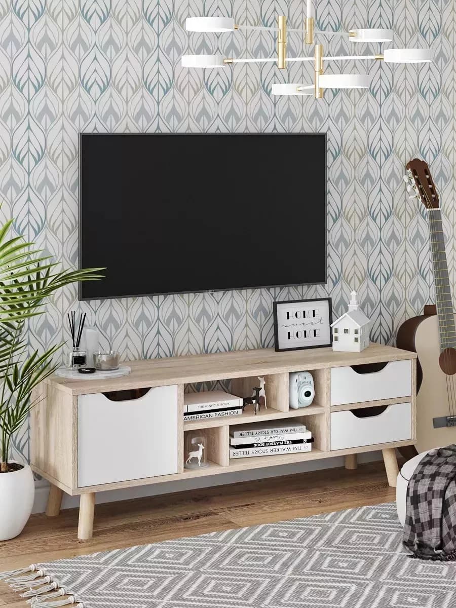 TV üçün tumba Yagmur, laminat, ağ/sonomo, 110x39x30 sm