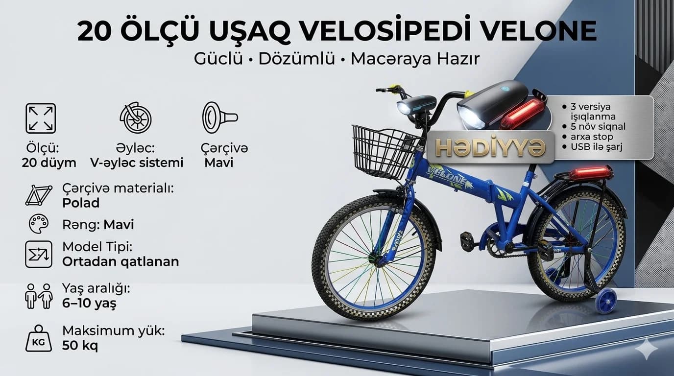 Uşaq velosipedi, göy, 6-10 yaş