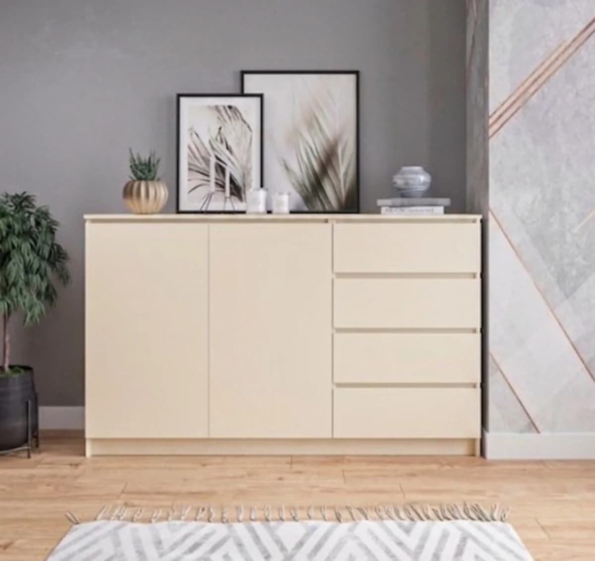 Komod MB9, bej, laminat, 150x90x45 sm