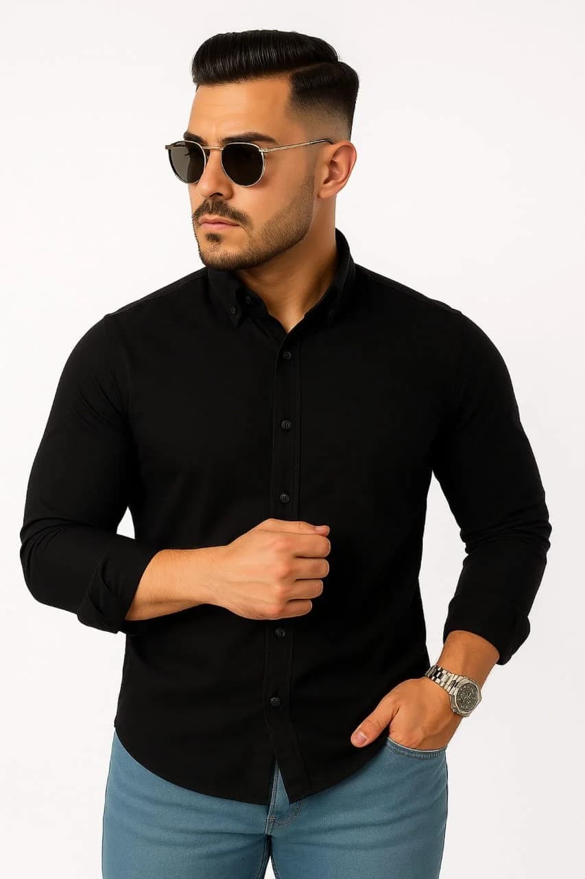 Kişilər üçün uzunqol köynək gs_126, qara, kətan, ölçü L