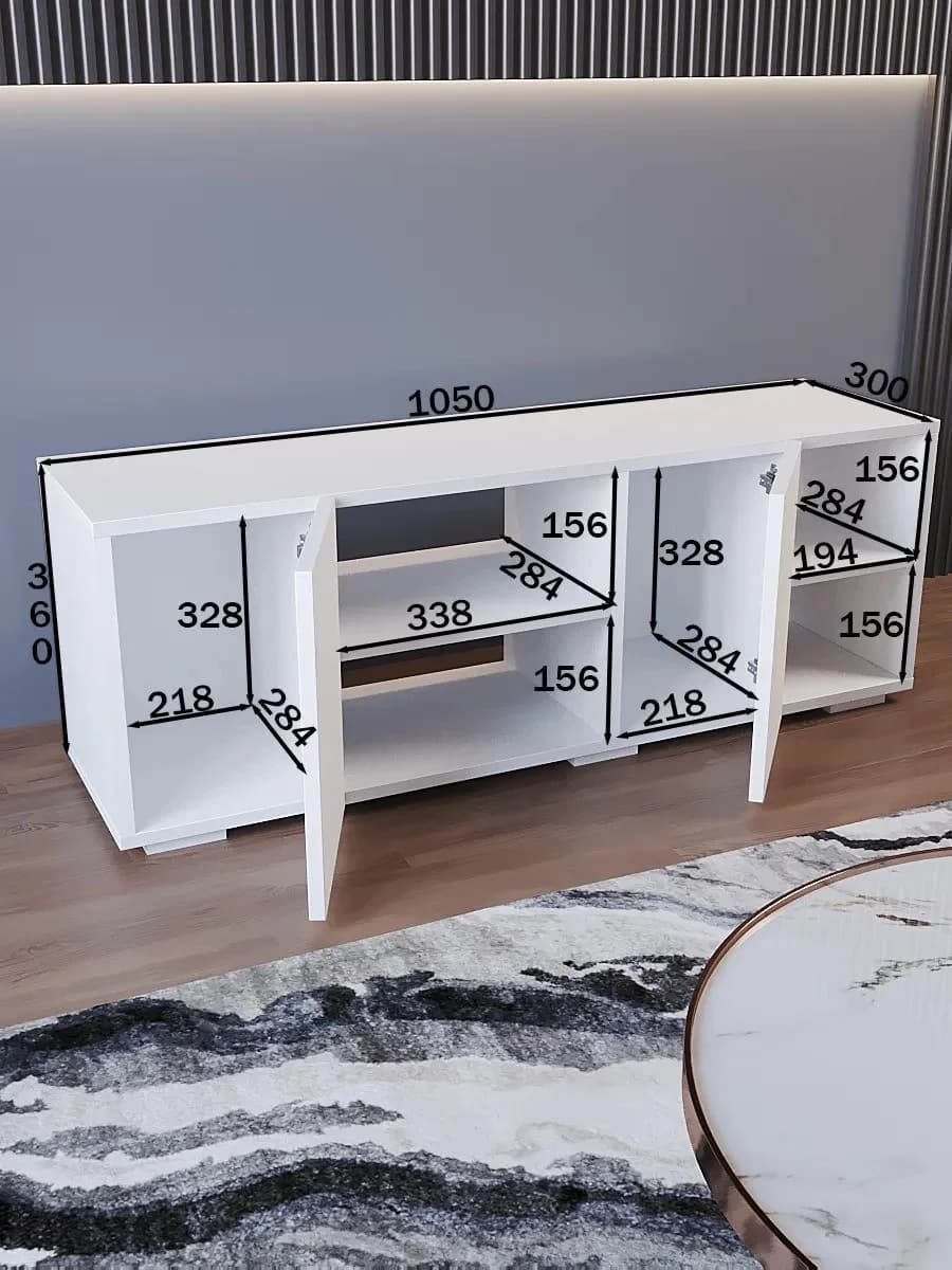 TV üçün tumba Yagmur 43_15456, laminat, ağ, 105x36x30.1 sm — изображение 5