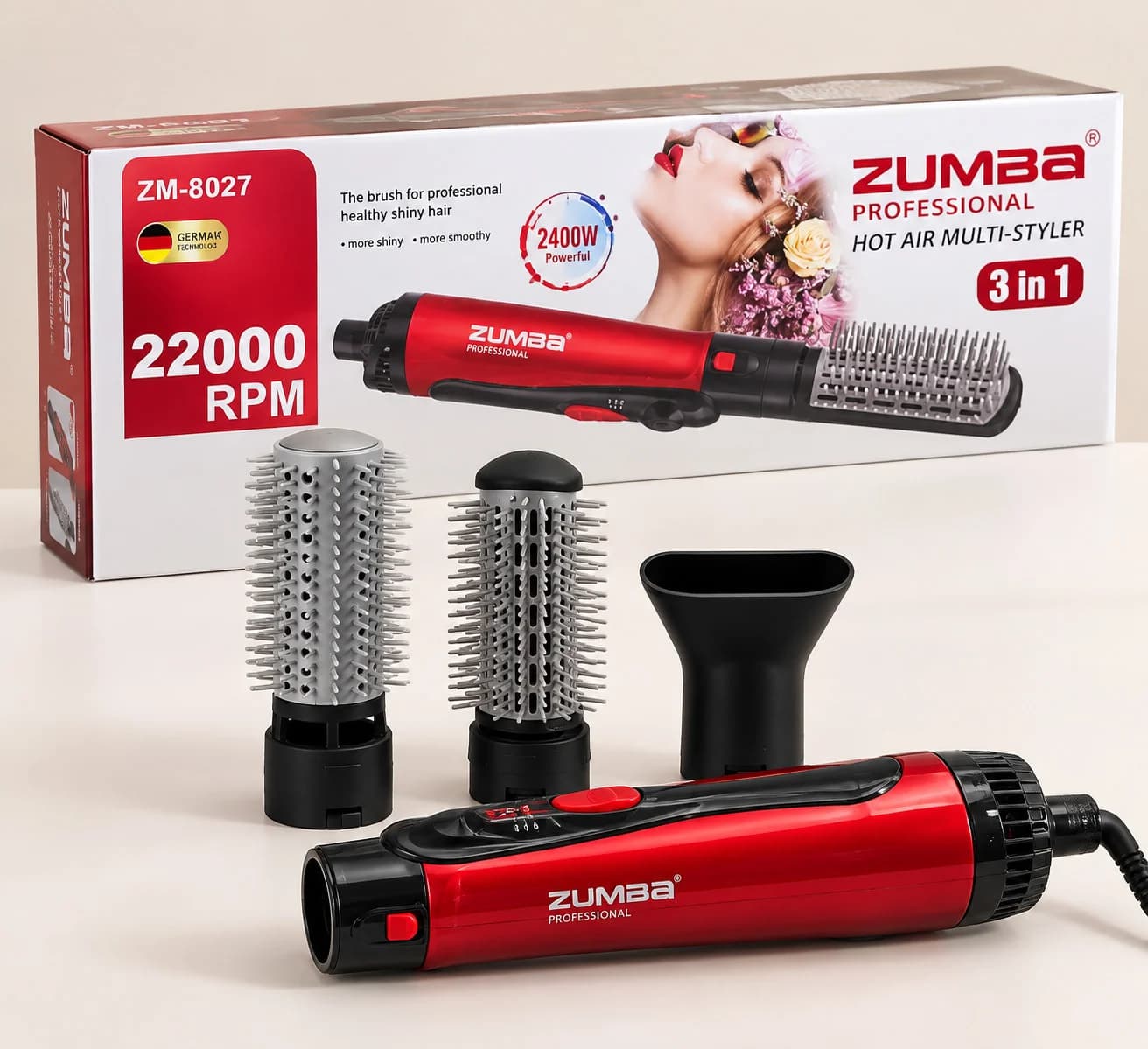 Fen-fırça Zumba ZM-8027, 2400 Vt, Qırmızı, 3 taxma