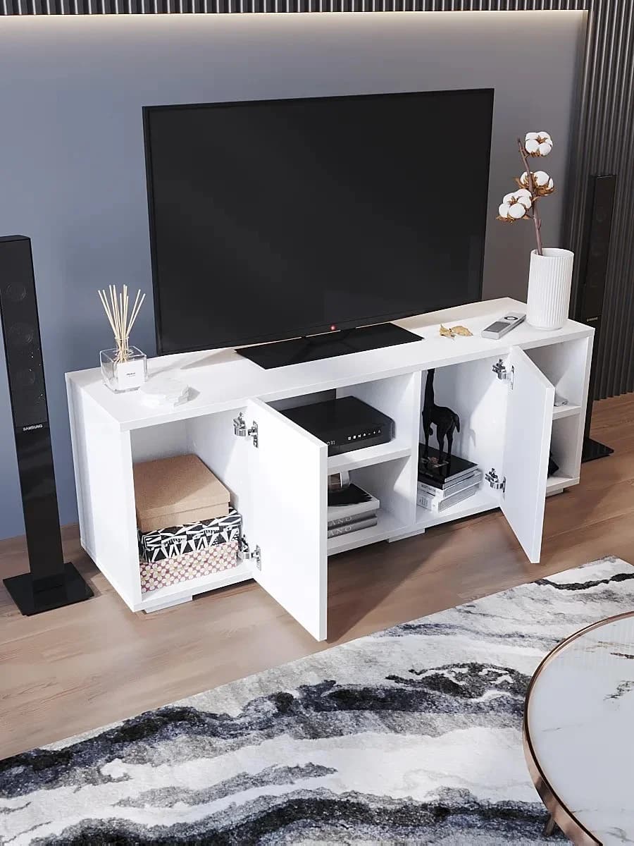 TV üçün tumba Yagmur 43_15456, laminat, ağ, 105x36x30.1 sm — изображение 3