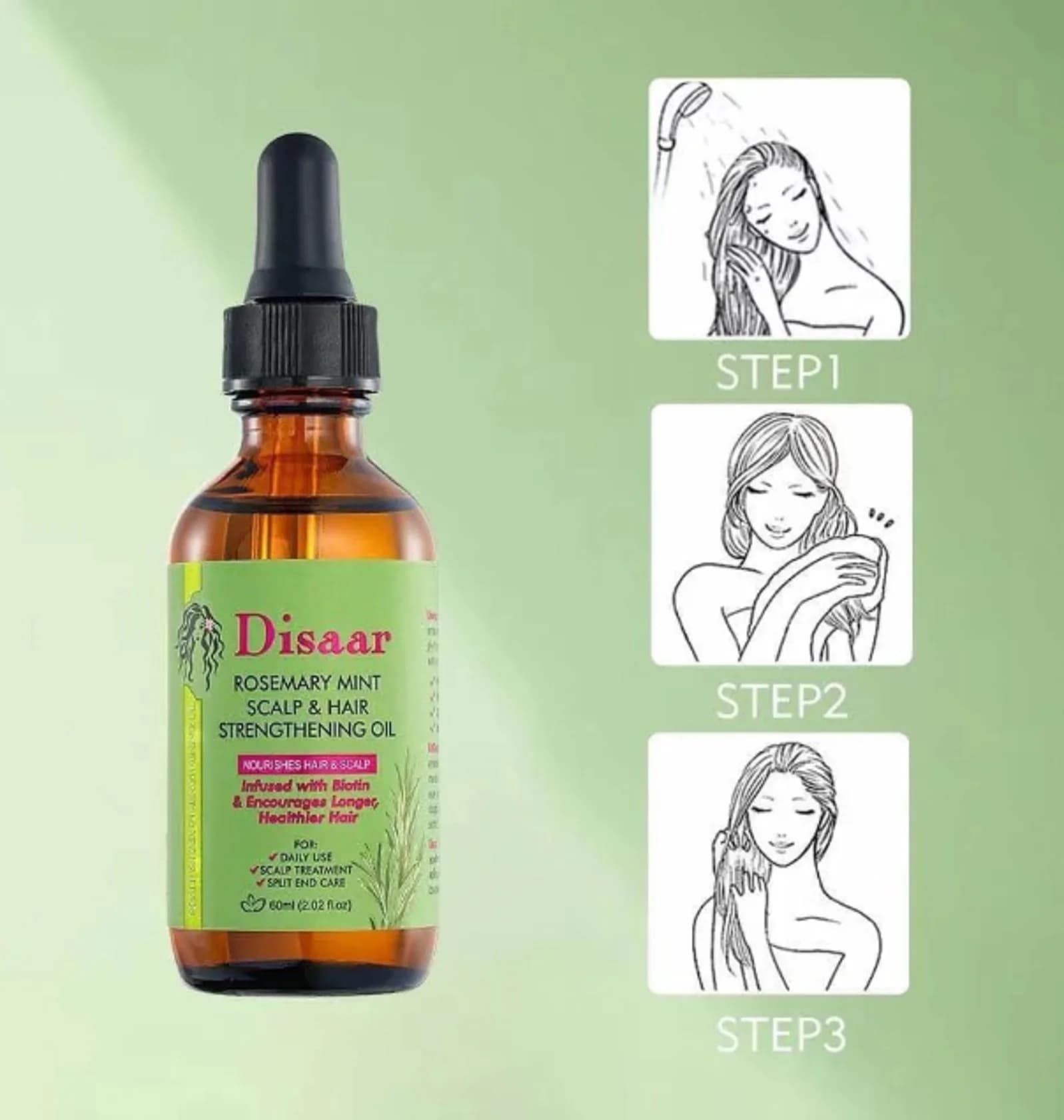 Saç üçün yağ Disaar Rosemary Mint Scalp & Hair Strengthening 60 ml — изображение 3