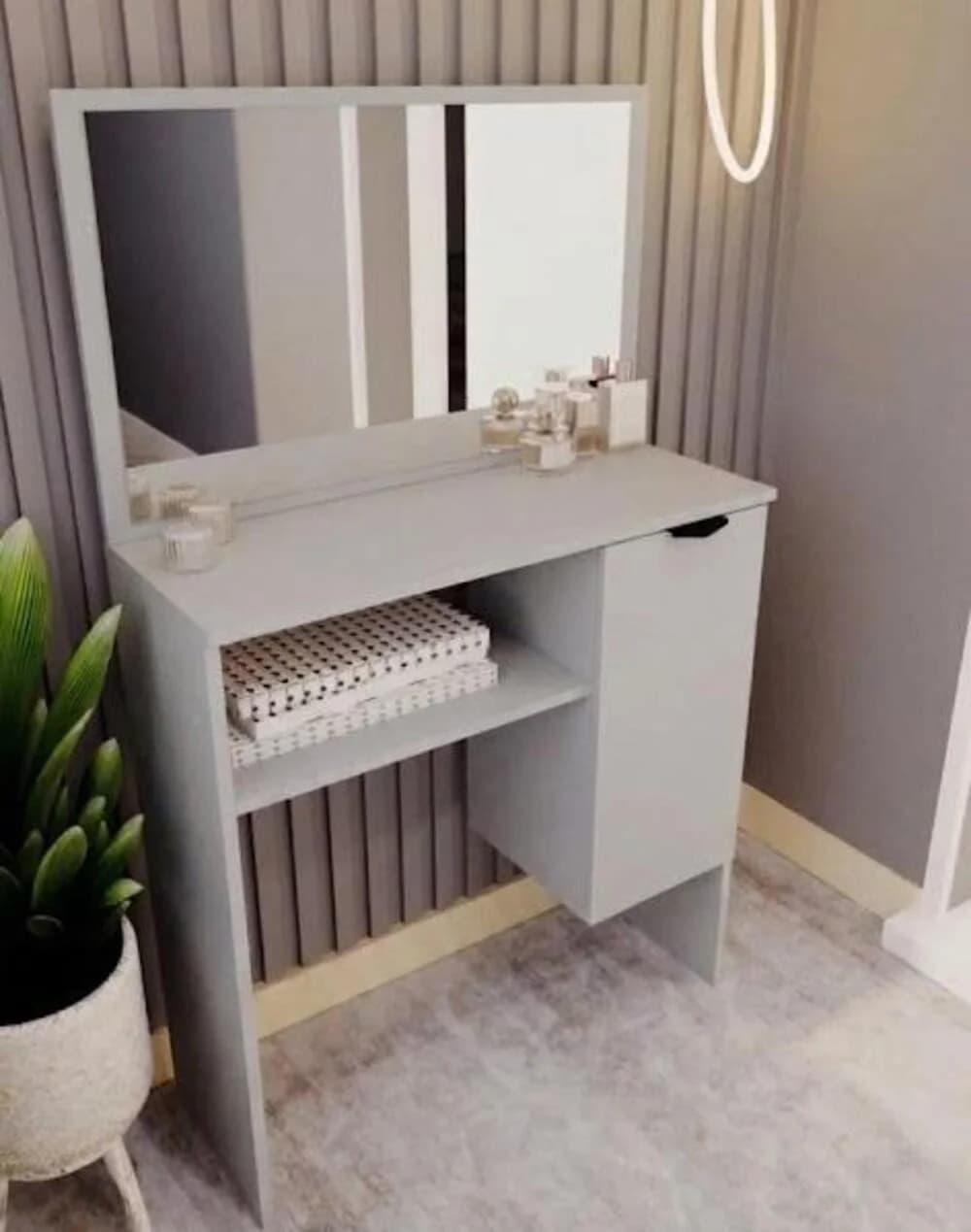 Makiyaj masası güzgülü MB13, laminat, boz, 125x72x35 sm
