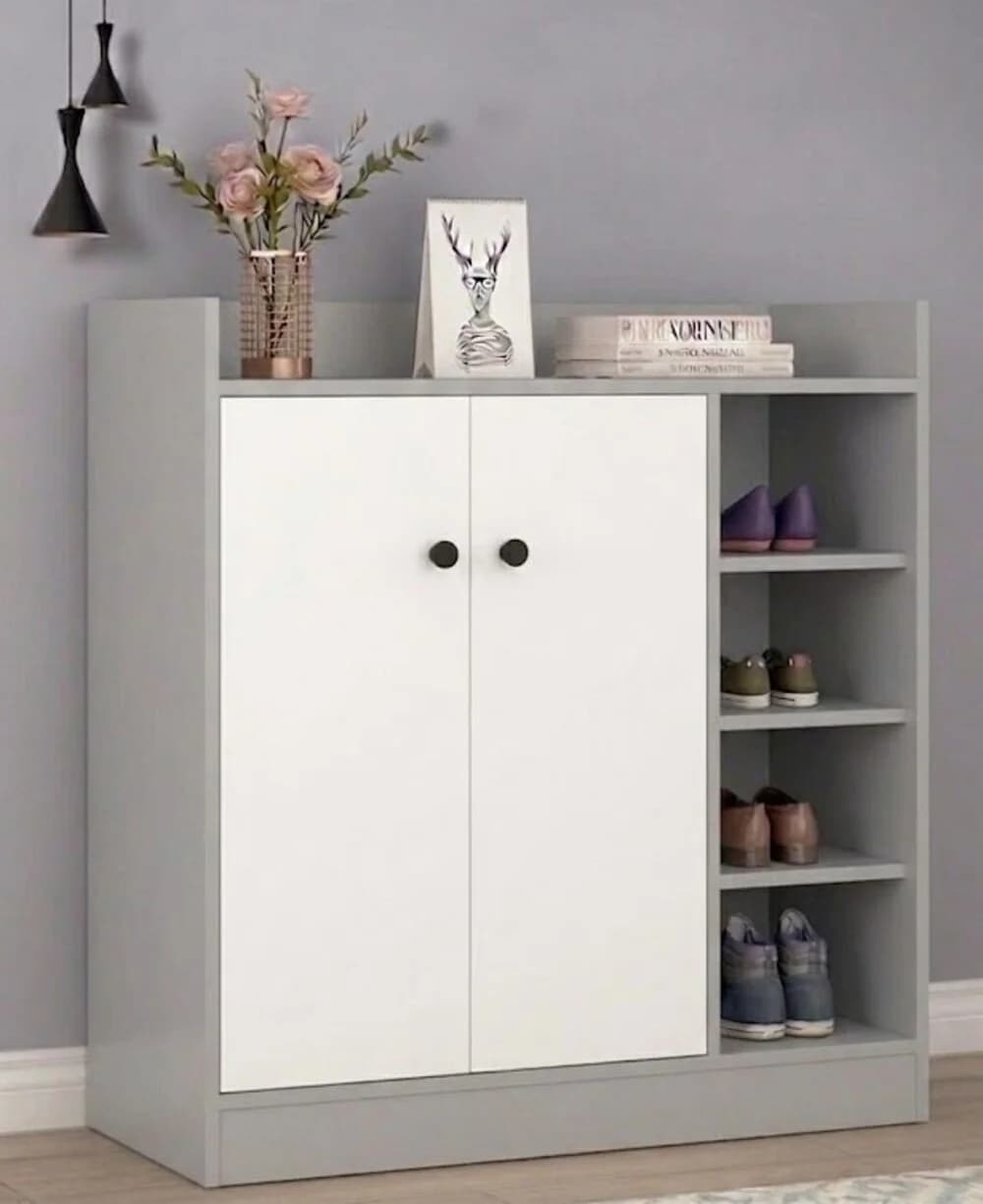 Ayaqqabı üçün tumba MB3, laminat, boz/ağ, 90x90x35 sm