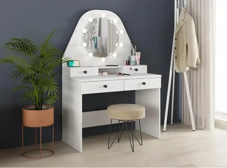 Makiyaj masası SO004, laminat, ağ, 147x41x100 sm — изображение 2