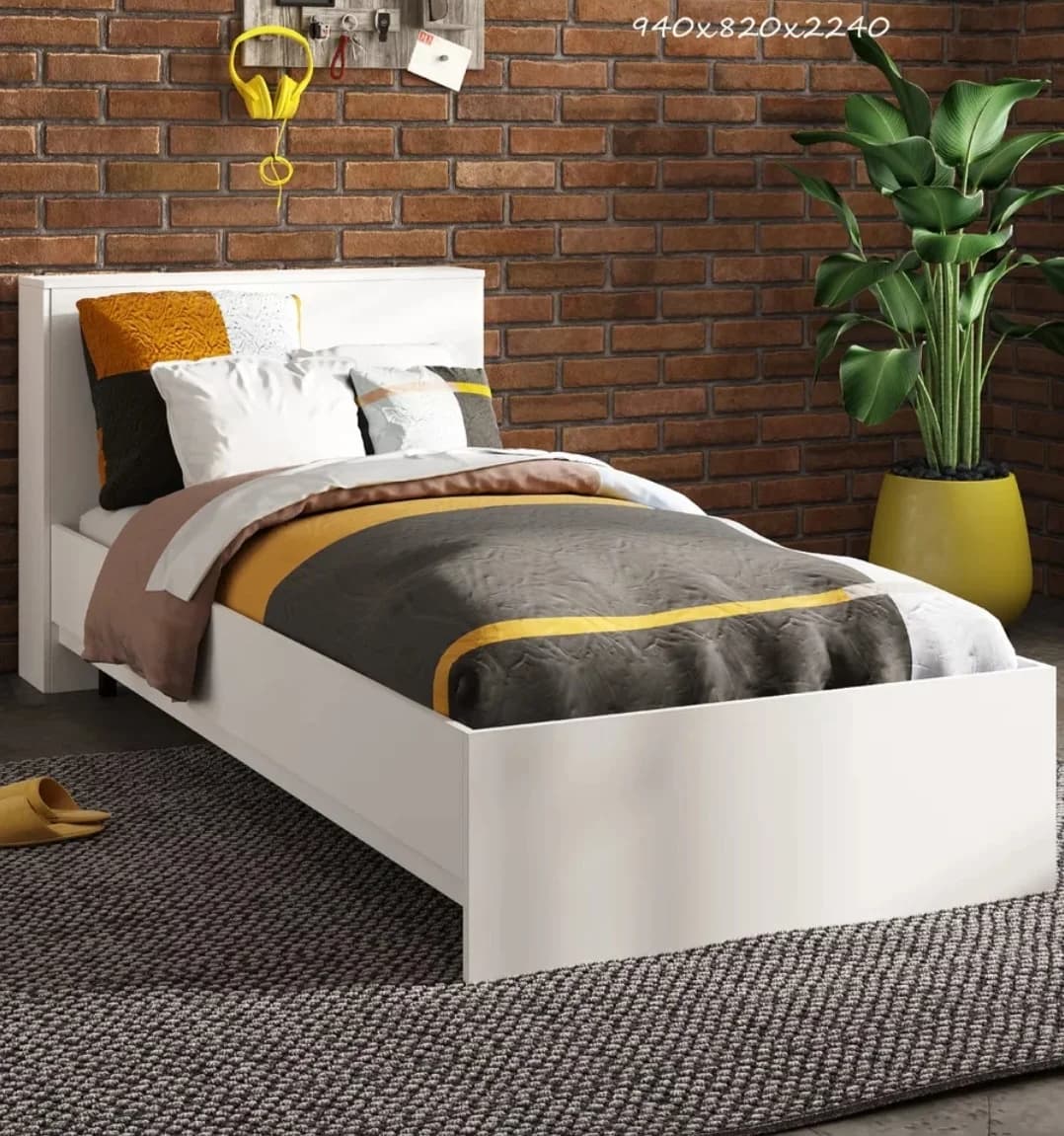 Tək nəfərlik çarpayı döşək ilə S04, laminat, ağ, 82x90x220 sm