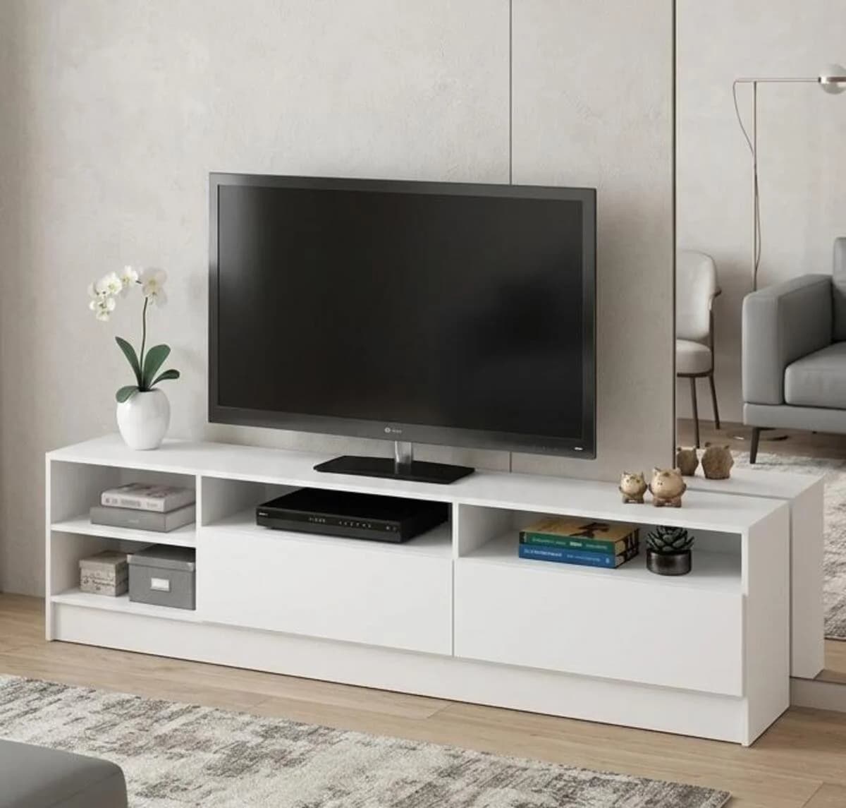 TV üçün tumba MB1, laminat, 160x45x35 sm, ağ