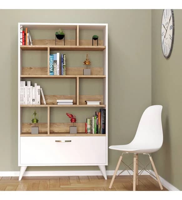 Kitablar üçün şkaf SO92, laminat, 158x90x35 sm, ağ/qəhvəyi
