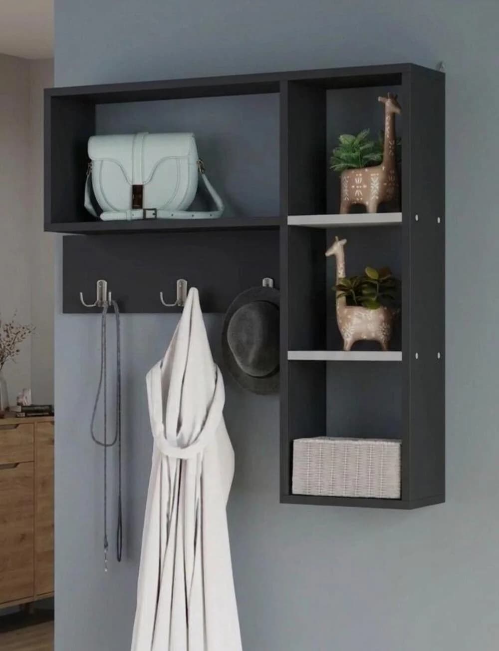 Divarüstü rəfli asılqan MB1, laminat, rəng Antrasit, 100x80x16 sm