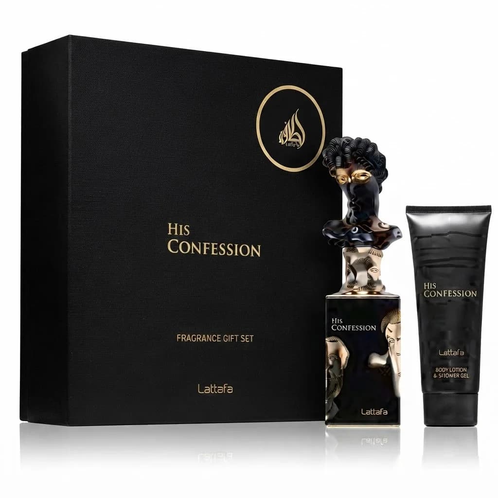 Lattafa Perfumes His Confession kişilər üçün ətir dəsti (Bədən losyonu + Ətir suyu)