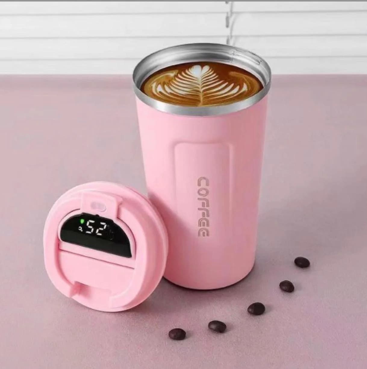 Paslanmaz Poladdan hazırlanmış, vakumlu termos qəhvə bardağı FM-010 510ml Çəhrayı