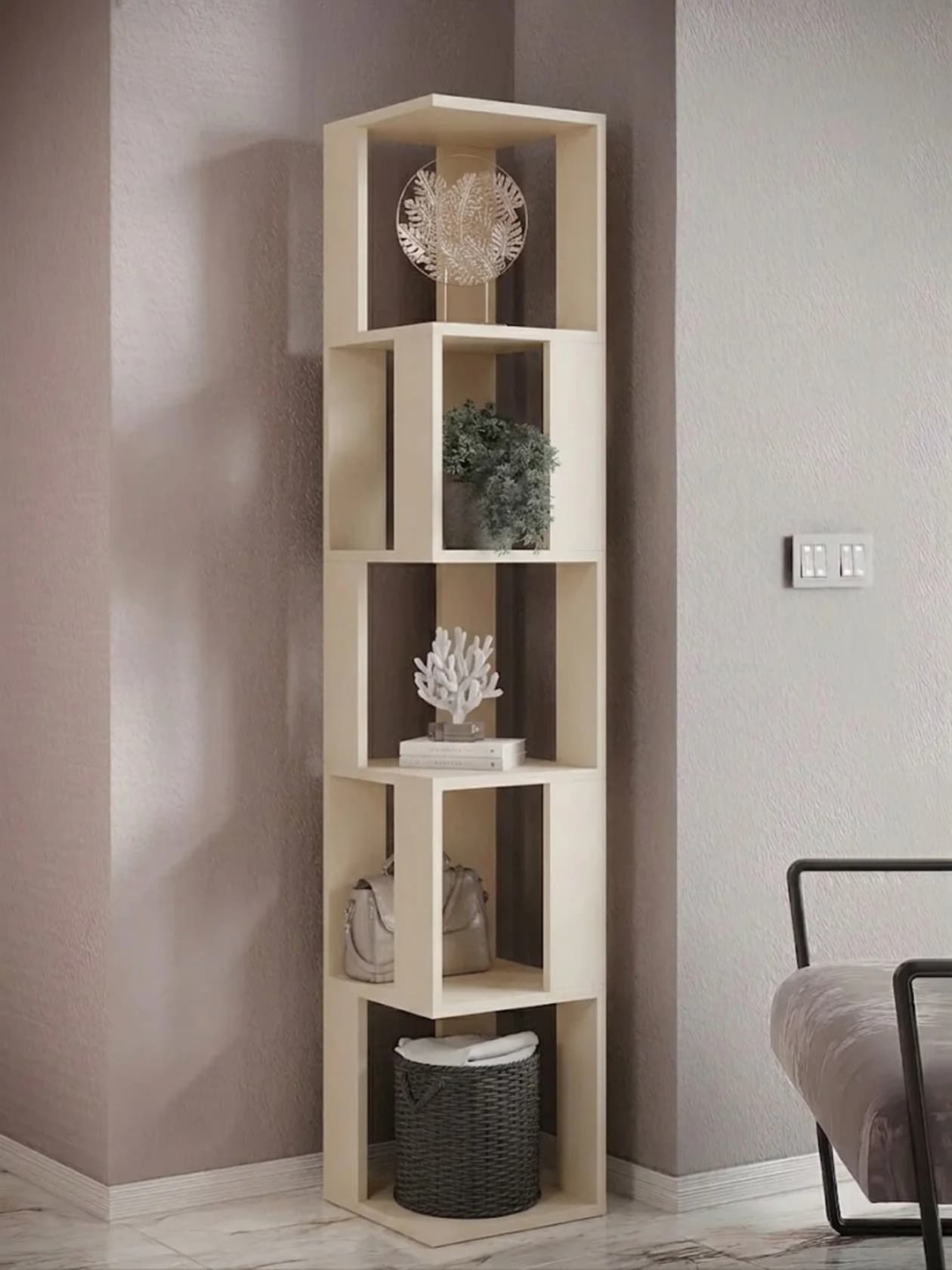 Stellaj, Laminat, Bej, 180x35x35 sm