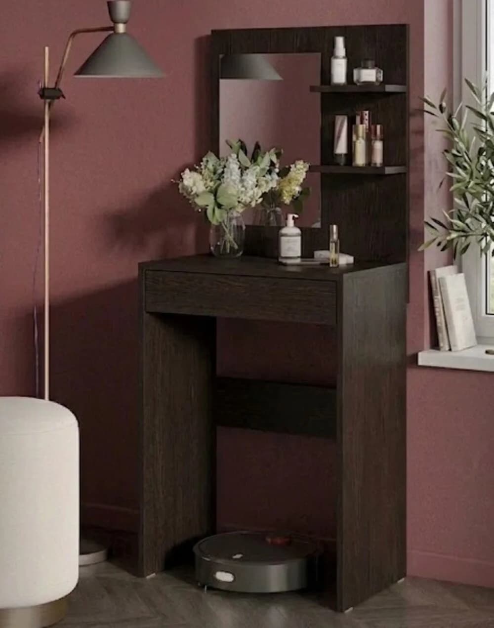 Makiyaj masası güzgülü MB3, laminat, venqe, 130x55x35 sm