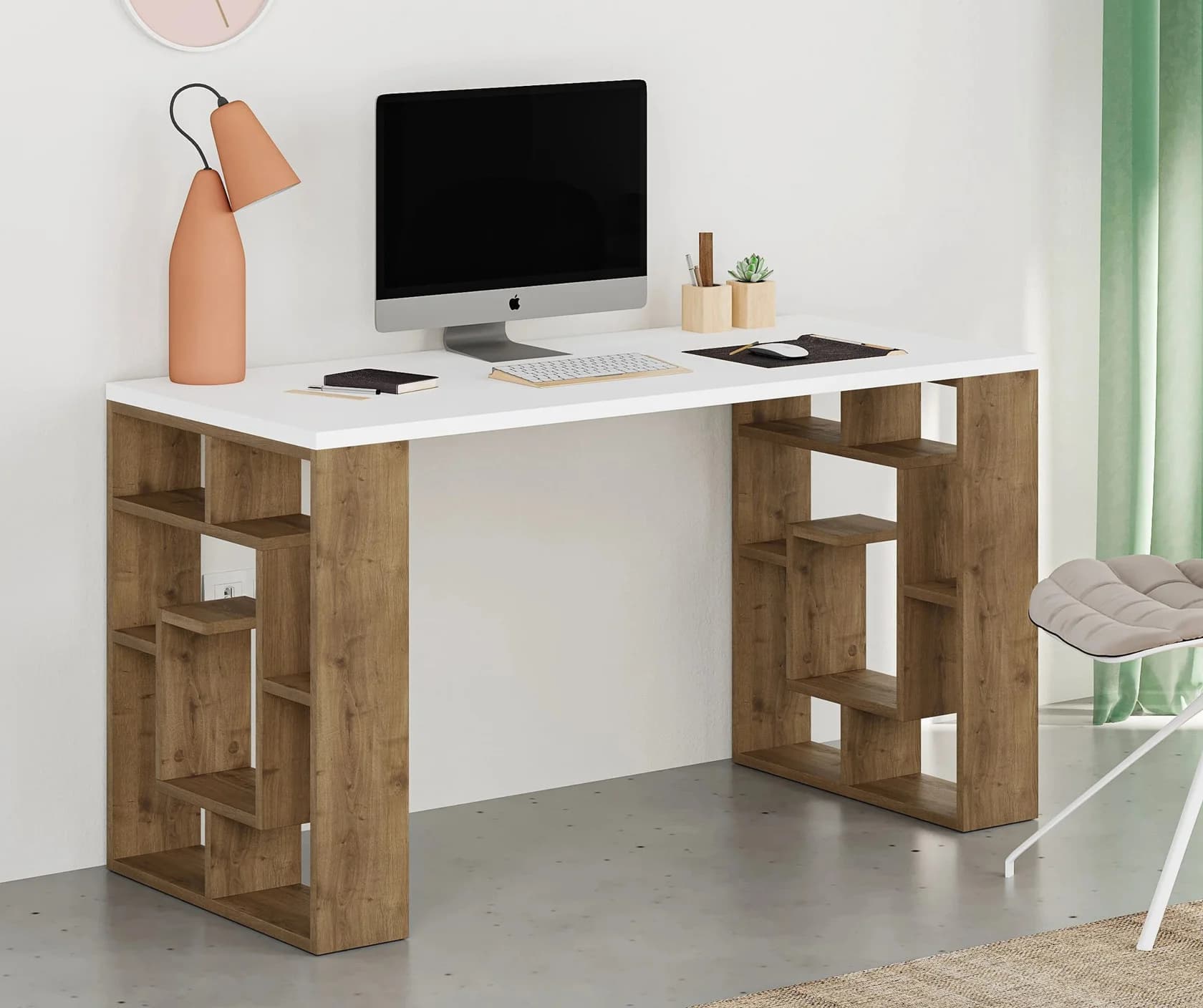 Yazı masası 15460, laminat, 140x75x60 sm, açıq qəhvəyi/ağ