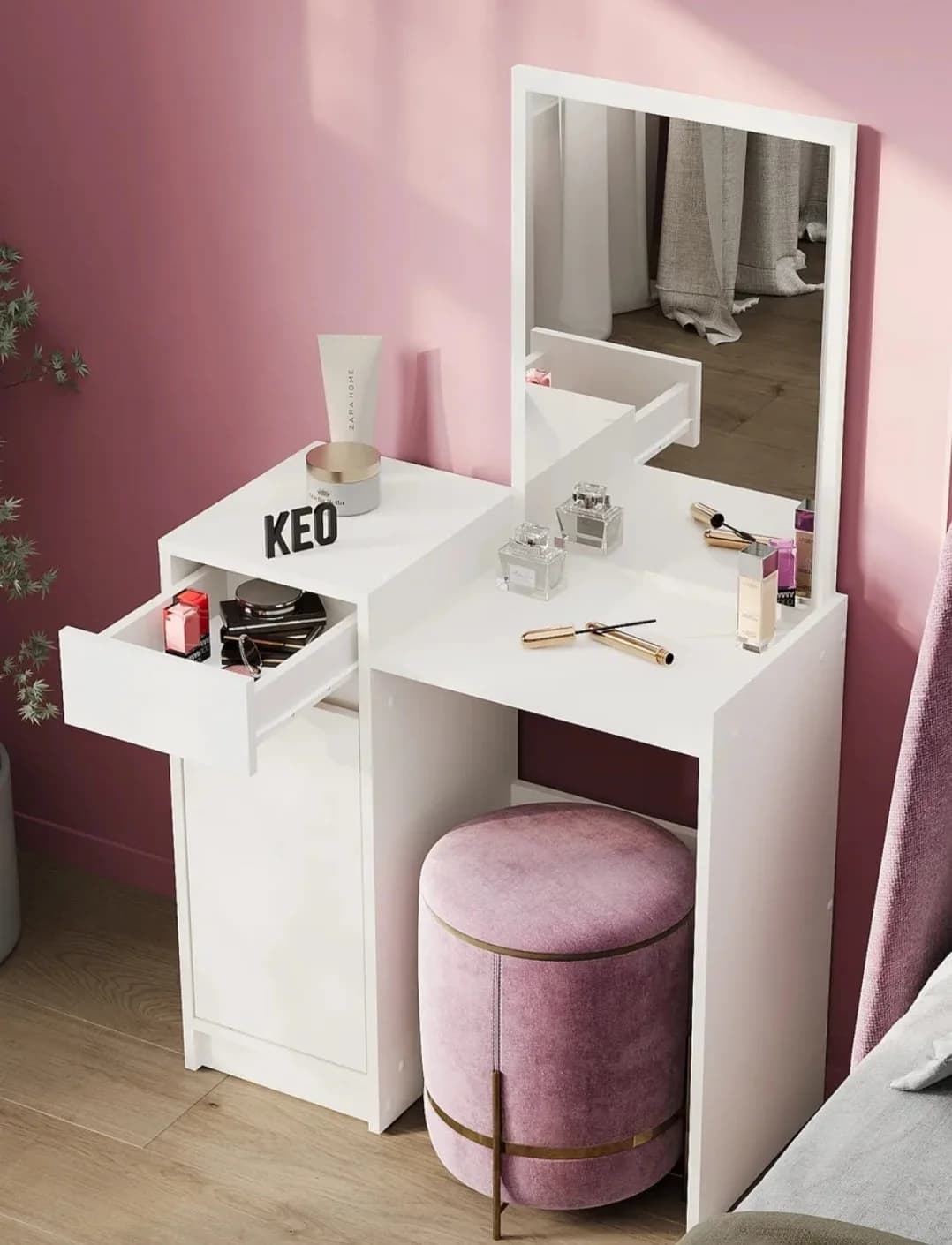 Makiyaj masası SO050, ağ, laminat, 131х35х75 sm