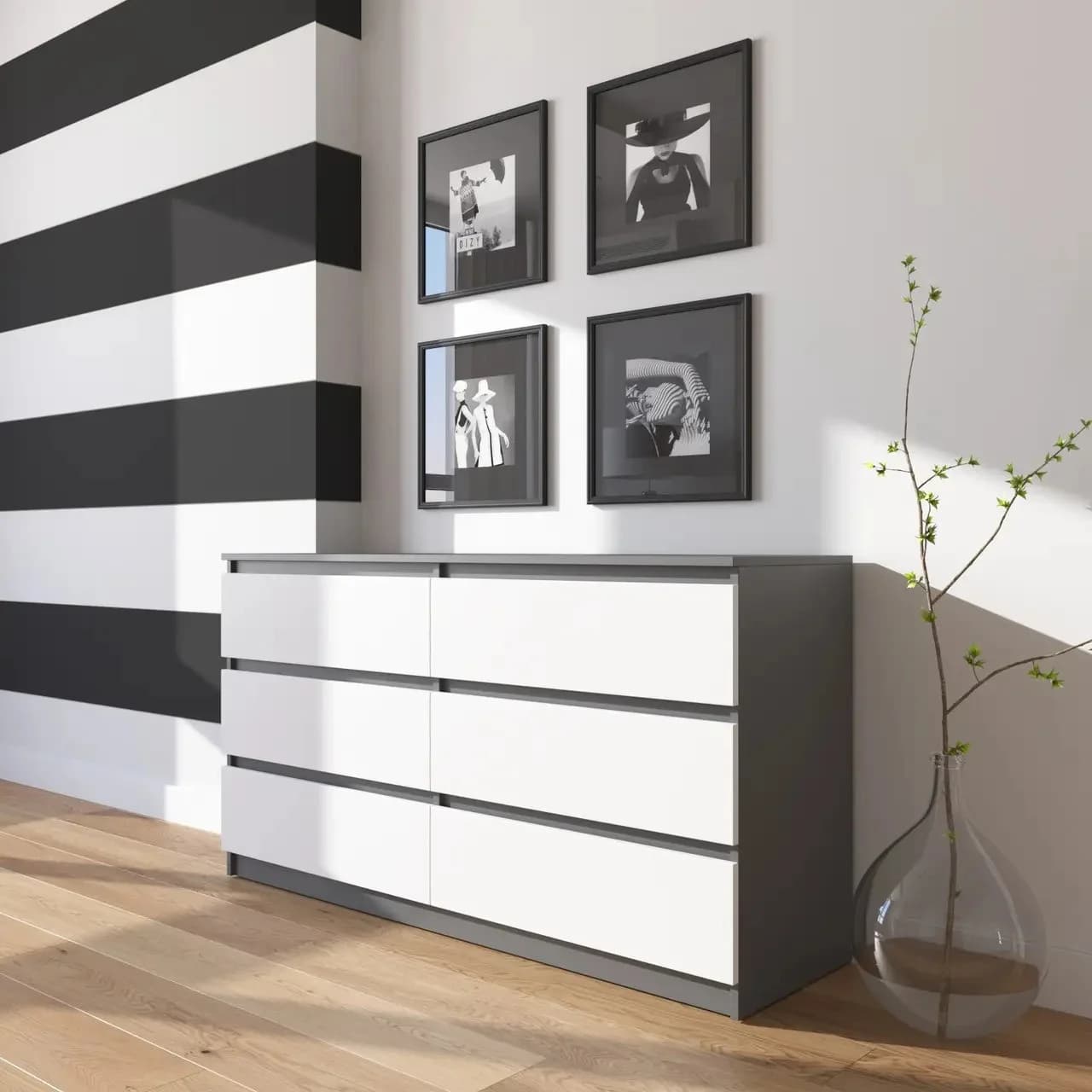 Kamod Yagmur, laminat, antrasit/ağ, 140x75.5x40 sm