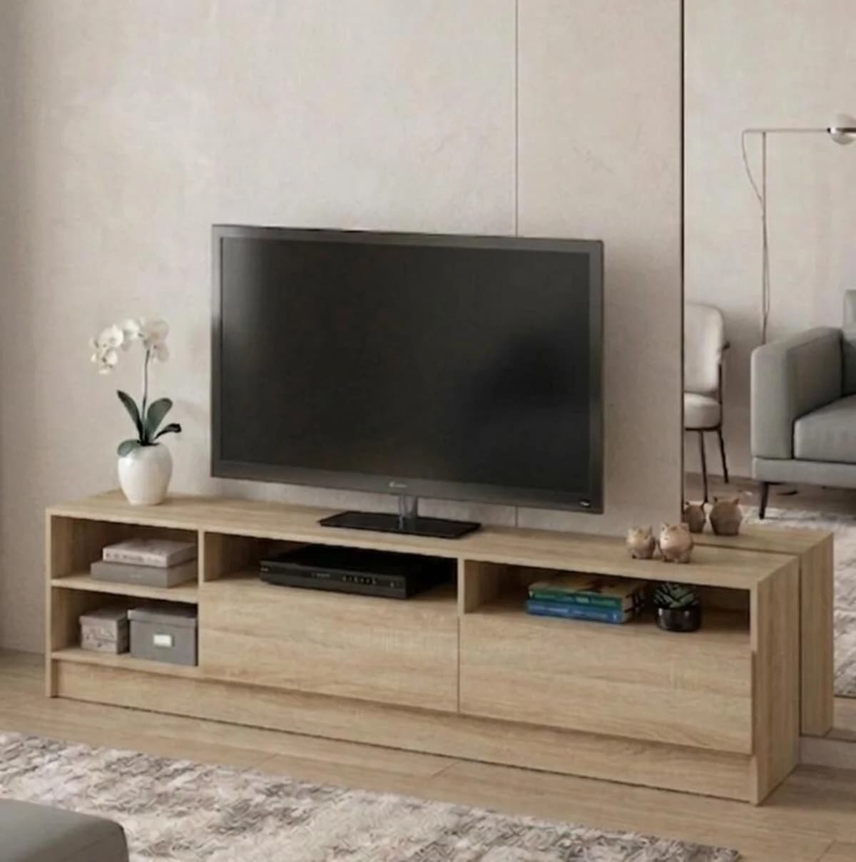 TV üçün tumba MB1, laminat, 160x45x35 sm, bej