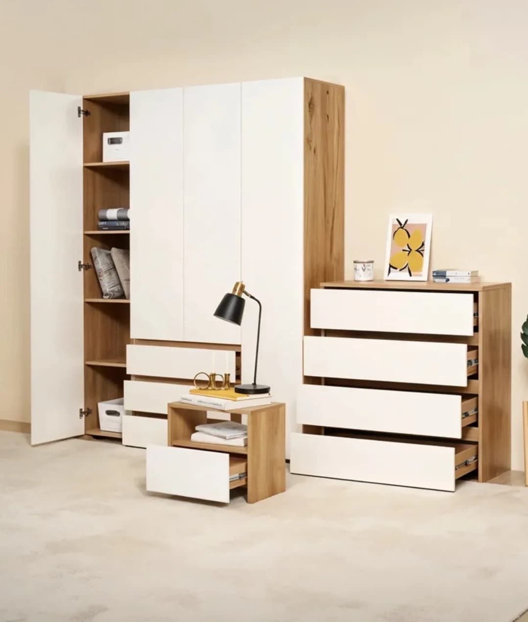 Mebel dəsti yataq otağı üçün S01, laminat, ağ/qəhvəyi — изображение 3